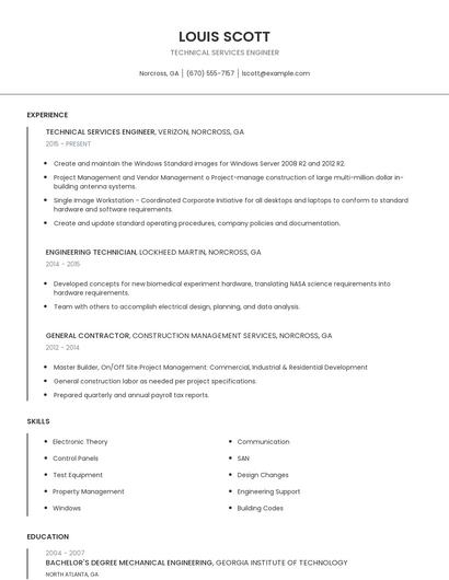 Technical Services Engineer Resume