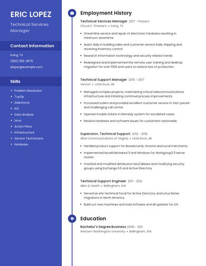 Technical Services Manager Resume