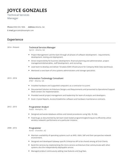 Technical Services Manager Resume