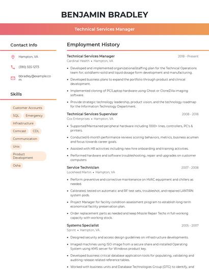 Technical Services Manager Resume