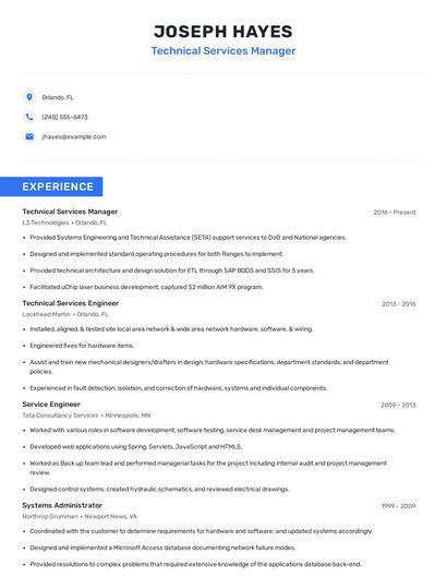 Technical Services Manager Resume