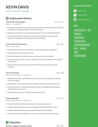 Technical Services Manager Resume