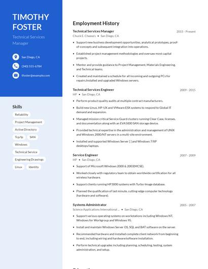 Technical Services Manager Resume