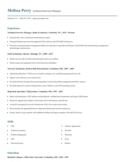 Technical Services Manager Resume
