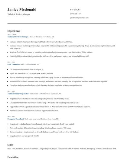 Technical Services Manager Resume
