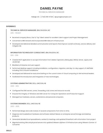 Technical Services Manager Resume