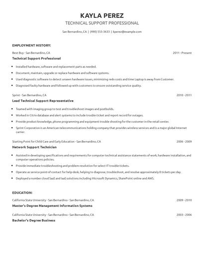 Technical Support Professional Resume