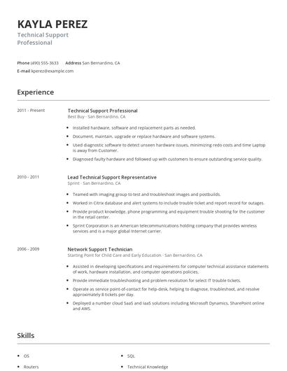 Technical Support Professional Resume