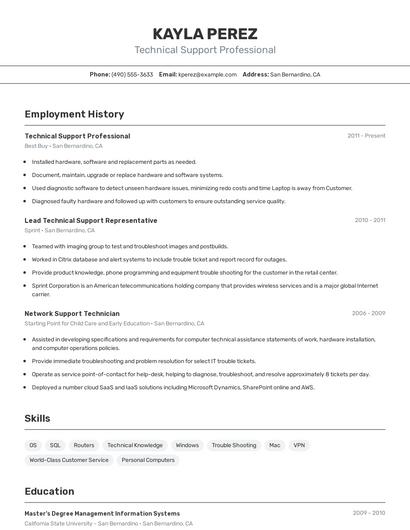 Technical Support Professional Resume