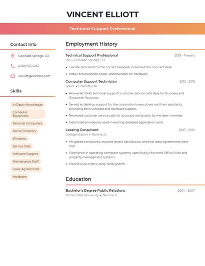 Technical Support Professional Resume