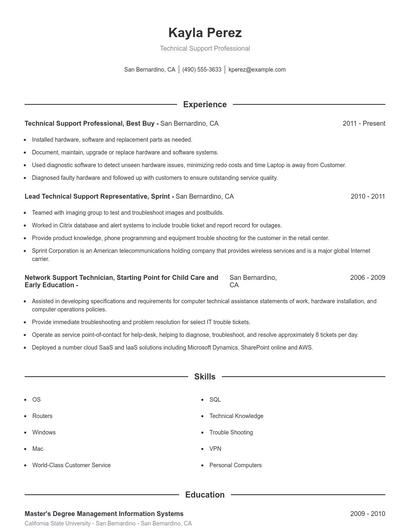 Technical Support Professional Resume