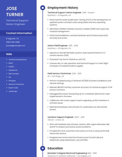 Technical Support Senior Engineer Resume