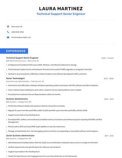 Technical Support Senior Engineer Resume