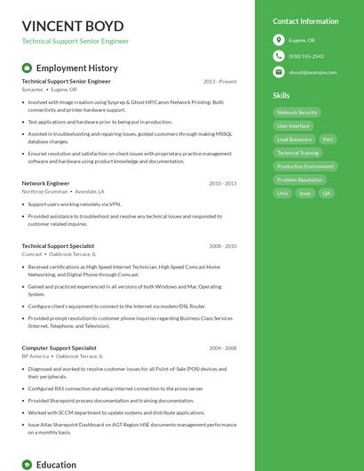 Technical Support Senior Engineer Resume