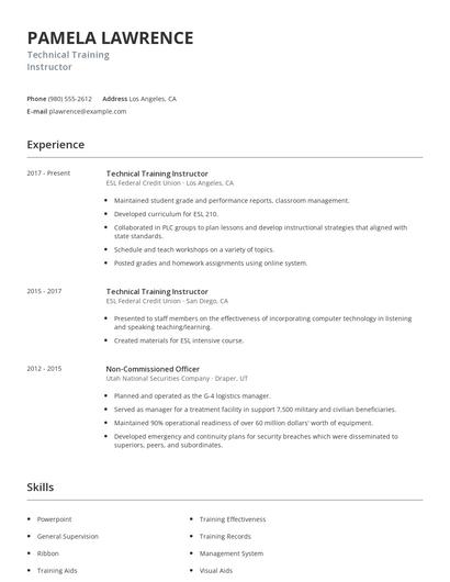 Technical Training Instructor Resume