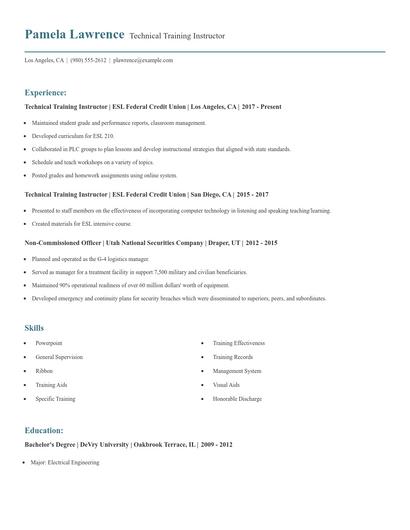 Technical Training Instructor Resume
