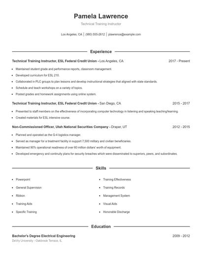 Technical Training Instructor Resume