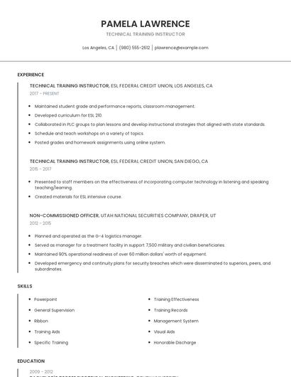 Technical Training Instructor Resume