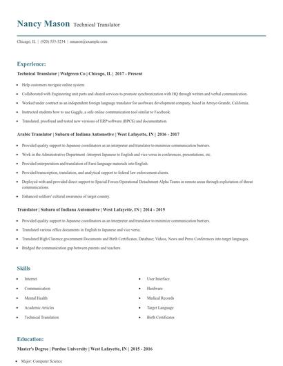 Technical Translator Resume