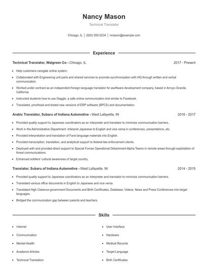 Technical Translator Resume