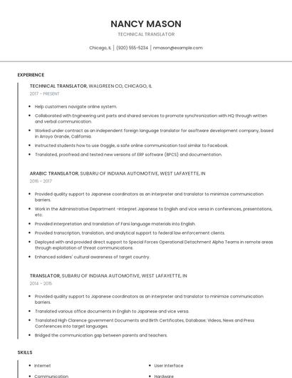 Technical Translator Resume