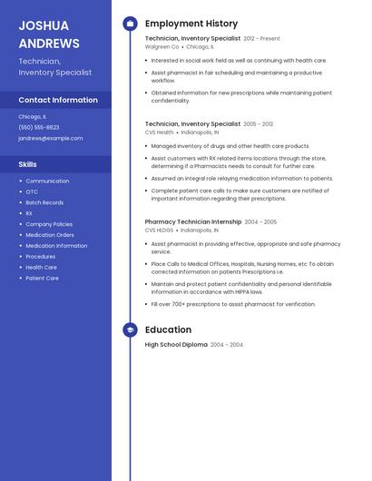 Technician, Inventory Specialist Resume