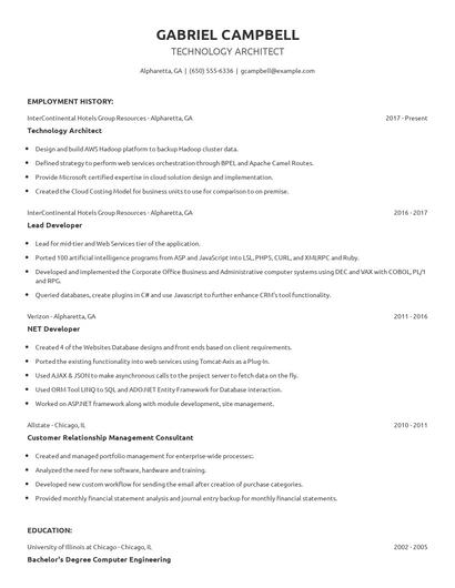 Technology Architect Resume