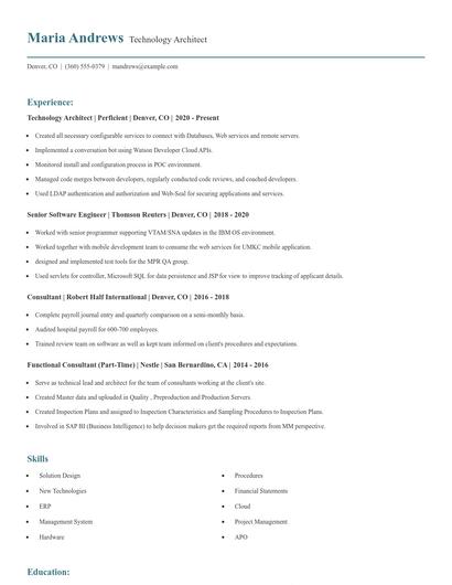 Technology Architect Resume