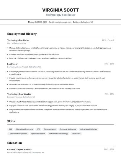 Technology Facilitator Resume