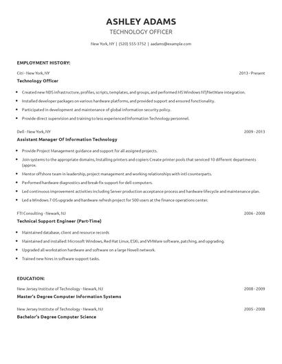 Technology Officer Resume