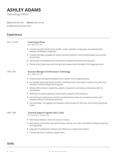 Technology Officer Resume