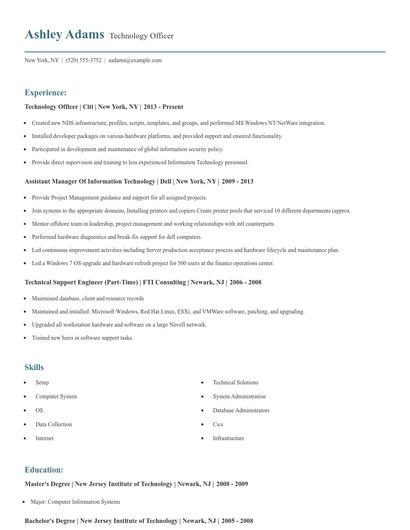 Technology Officer Resume
