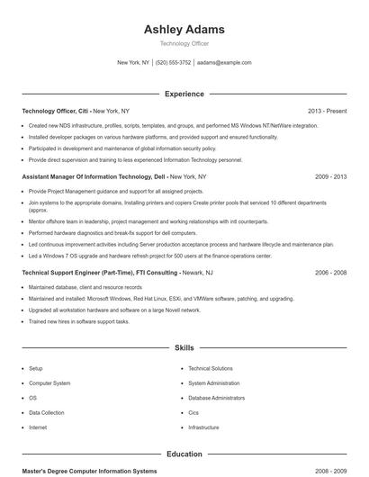 Technology Officer Resume