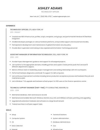 Technology Officer Resume