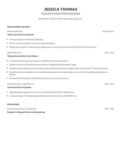 Telecommunication Engineer Resume