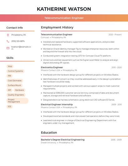 Telecommunication Engineer Resume
