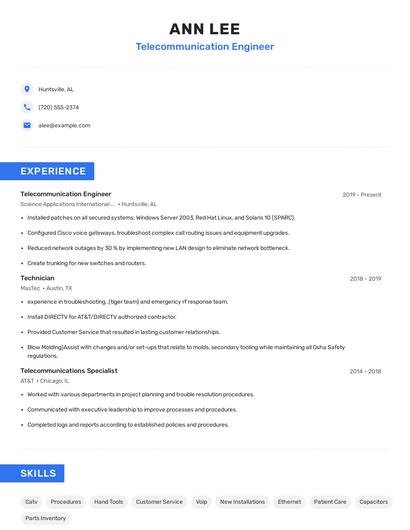 Telecommunication Engineer Resume