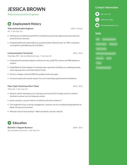 Telecommunication Engineer Resume