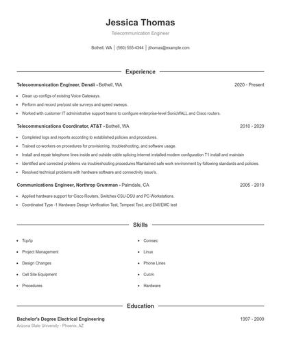 Telecommunication Engineer Resume