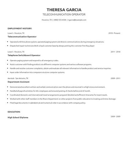 Telecommunication Operator Resume