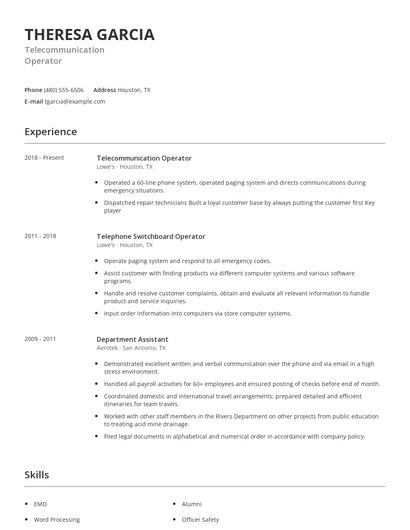 Telecommunication Operator Resume