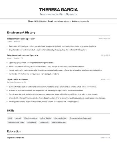 Telecommunication Operator Resume