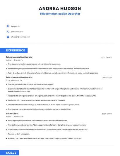 Telecommunication Operator Resume