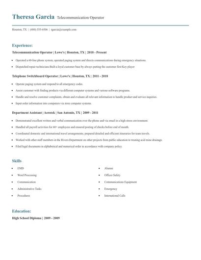 Telecommunication Operator Resume