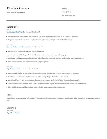 Telecommunication Operator Resume