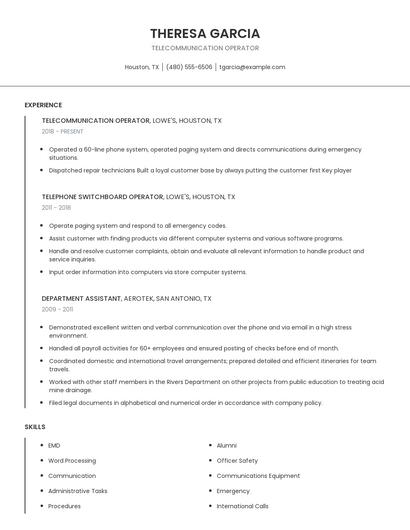 Telecommunication Operator Resume