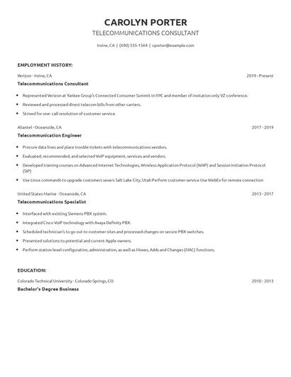 Telecommunications Consultant Resume