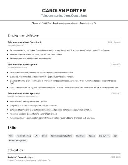 Telecommunications Consultant Resume