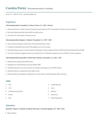 Telecommunications Consultant Resume