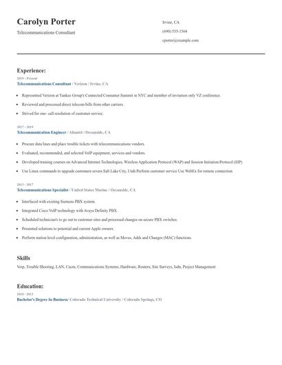 Telecommunications Consultant Resume